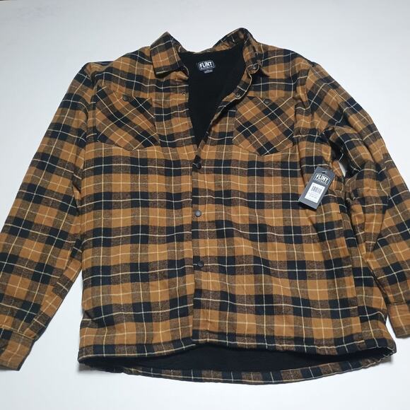 Flint Workwear Men's Brown Plaid Flannel Sherpa Lined Button missing 2x - Picture 1 of 8